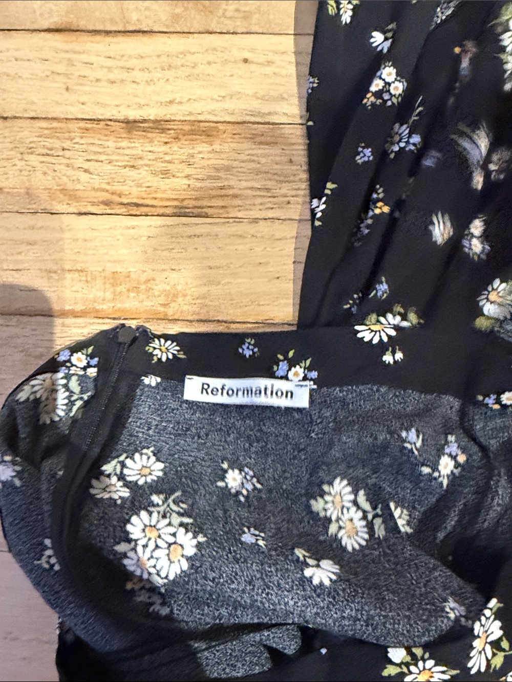Reformation Black Maxi Skirt with White & Yellow Daisies - Picture 3 of 6